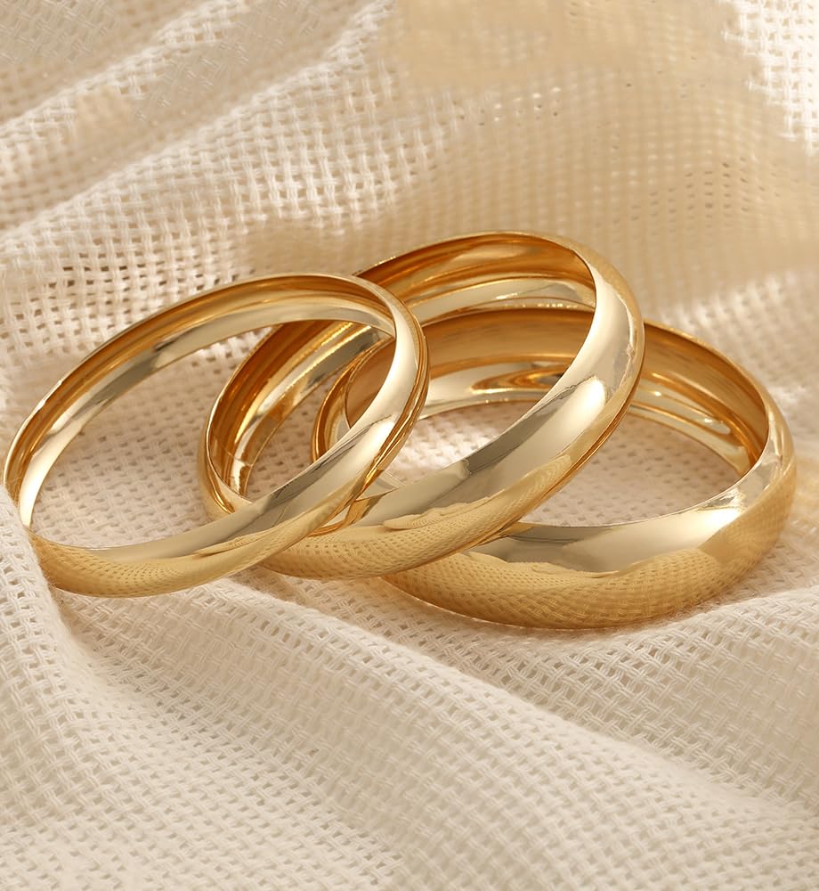 Chunky Gold Bangle Bracelets for Women, Dainty 14k Gold Plated Big Stackable Bangles Set, Trendy Statement Cuff Bracelet Stack Fashion Jewelry Gifts
