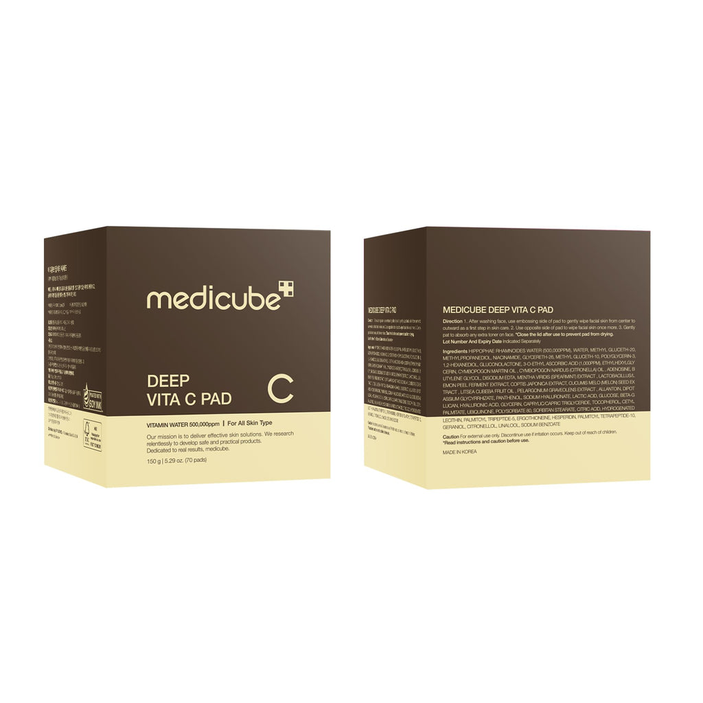 medicube Toner Pads Deep Vita C Facial Toner Pad for Uneven Skin Tone & Texture | Vitamin Water and 3 Types of Vitamin, Deeply Hydrating & Resurfacing Pad | Korean Skin Care, 70 Pads (1 Pack)