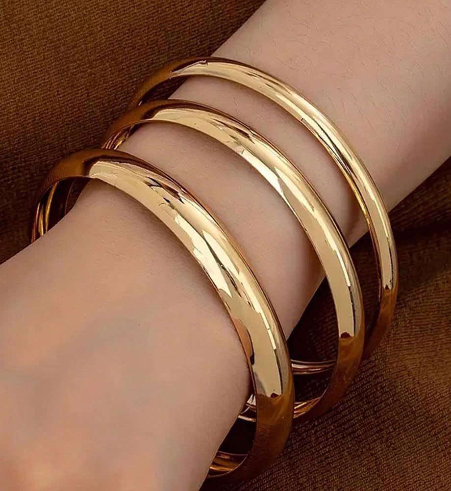 Chunky Gold Bangle Bracelets for Women, Dainty 14k Gold Plated Big Stackable Bangles Set, Trendy Statement Cuff Bracelet Stack Fashion Jewelry Gifts