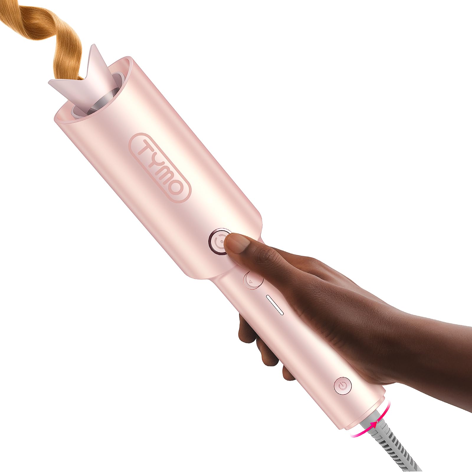 TYMO Automatic Rotating Curling Iron - TYMO CURLPRO Beach Waves Curling Wand, Portable Hair Curler, 500 Million Ionic, Dual Voltage & Lightweight for Travel, Ceramic Coating, 1 1/4 Inch, Metallic Gray