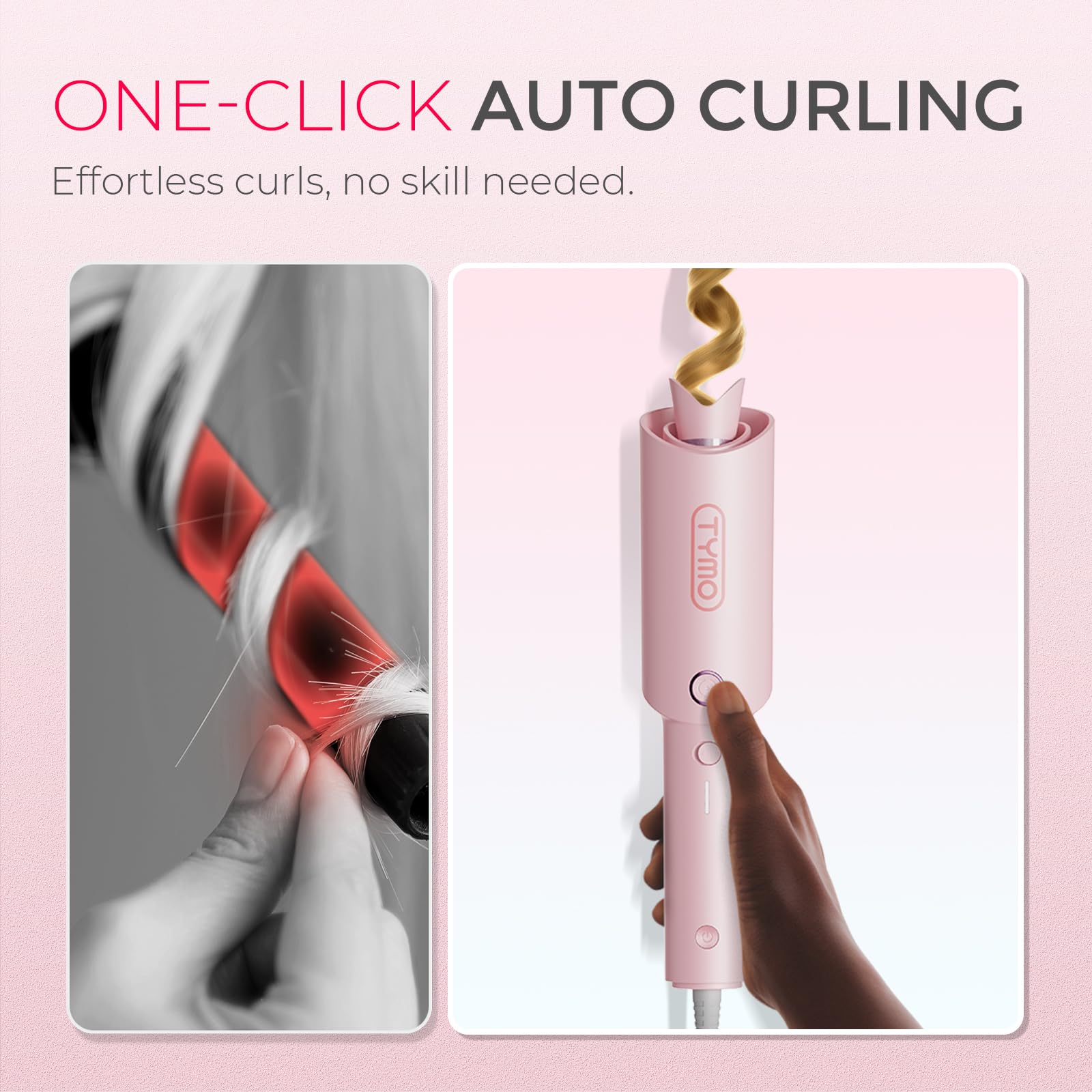 TYMO Automatic Rotating Curling Iron - TYMO CURLPRO Beach Waves Curling Wand, Portable Hair Curler, 500 Million Ionic, Dual Voltage & Lightweight for Travel, Ceramic Coating, 1 1/4 Inch, Metallic Gray