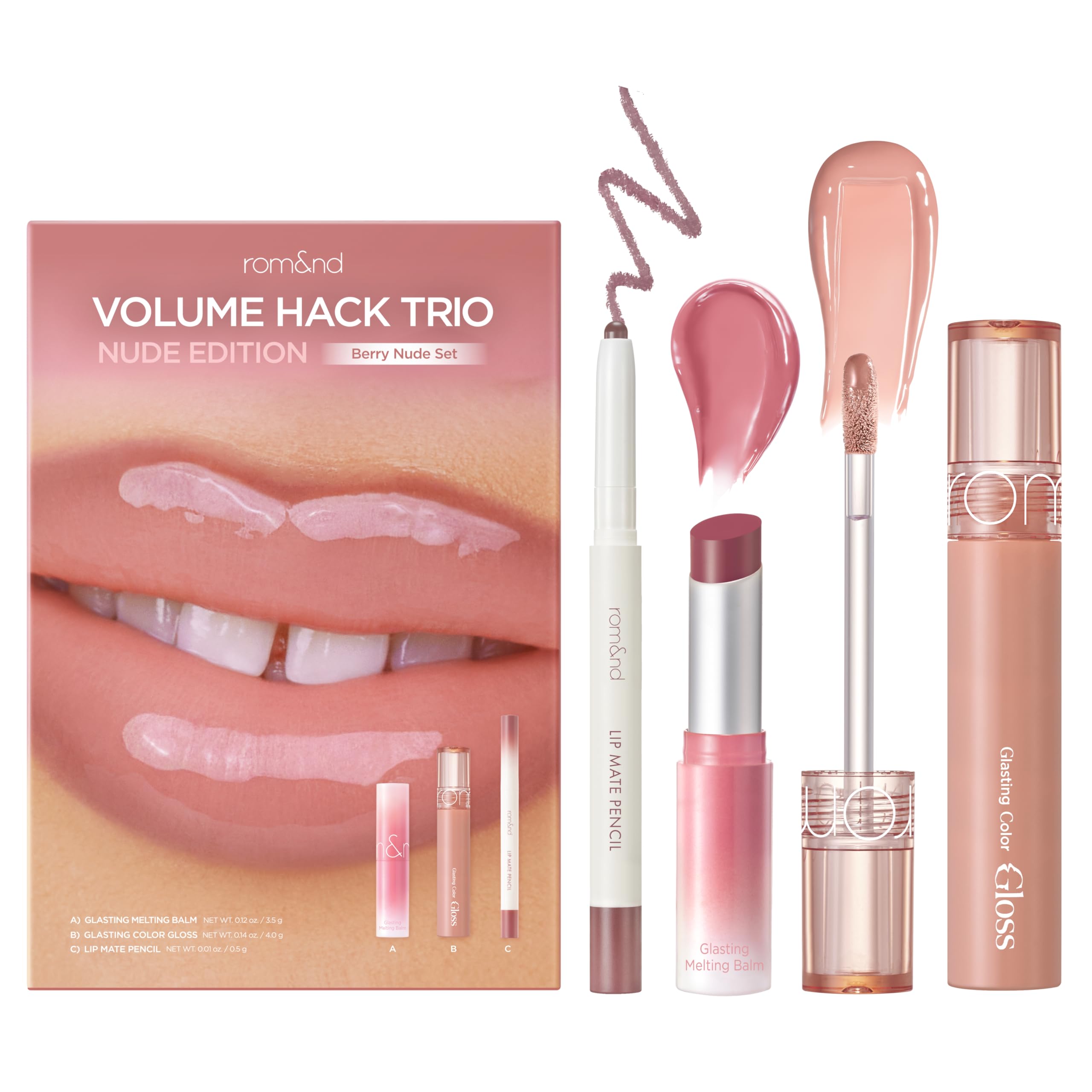 rom&nd Volume Hack Trio | 3-Step Plumping Lip Combo Set | Korean Lip Kit | Hydrated & Glossy Look | Trending on TikTok | Fuller Looking Finish | Sweet Fig Set