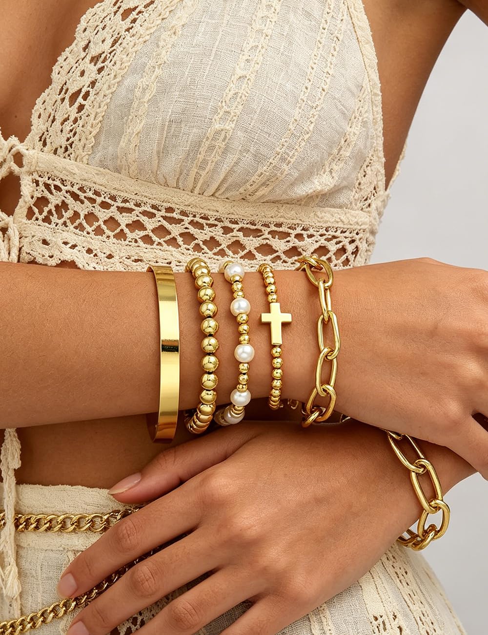 Chunky Gold Bangle Bracelets for Women, Dainty 14k Gold Plated Big Stackable Bangles Set, Trendy Statement Cuff Bracelet Stack Fashion Jewelry Gifts