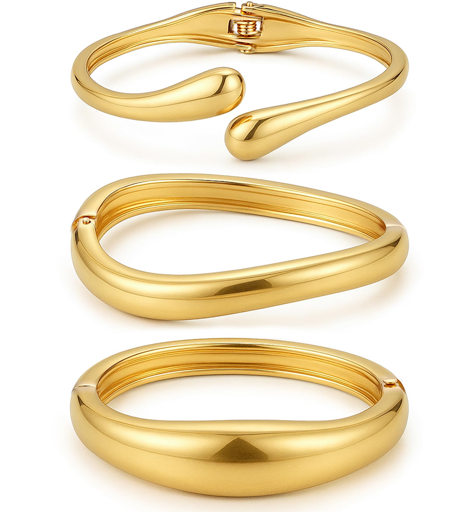 Chunky Gold Bangle Bracelets for Women, Dainty 14k Gold Plated Big Stackable Bangles Set, Trendy Statement Cuff Bracelet Stack Fashion Jewelry Gifts