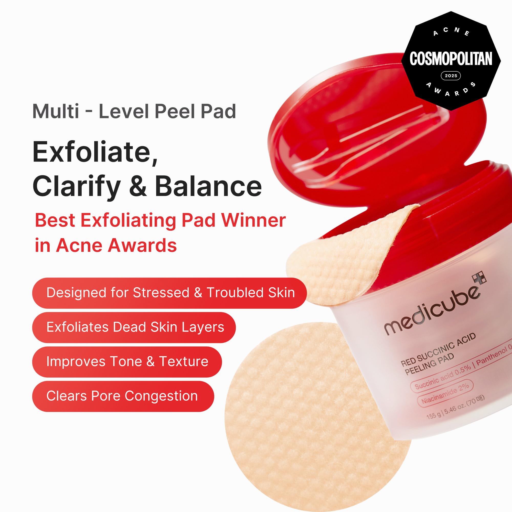 medicube Toner Pads Deep Vita C Facial Toner Pad for Uneven Skin Tone & Texture | Vitamin Water and 3 Types of Vitamin, Deeply Hydrating & Resurfacing Pad | Korean Skin Care, 70 Pads (1 Pack)