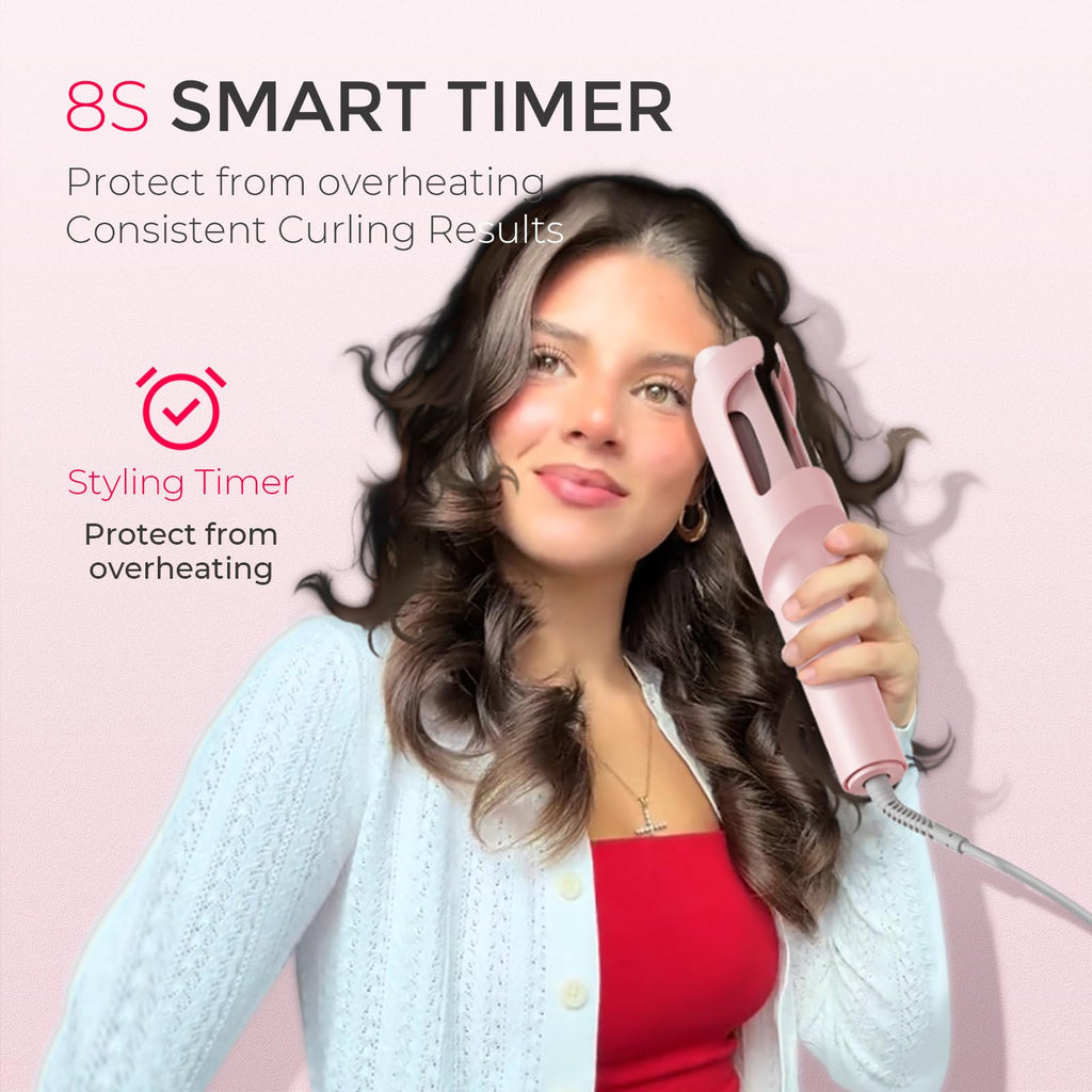 TYMO Automatic Rotating Curling Iron - TYMO CURLPRO Beach Waves Curling Wand, Portable Hair Curler, 500 Million Ionic, Dual Voltage & Lightweight for Travel, Ceramic Coating, 1 1/4 Inch, Metallic Gray