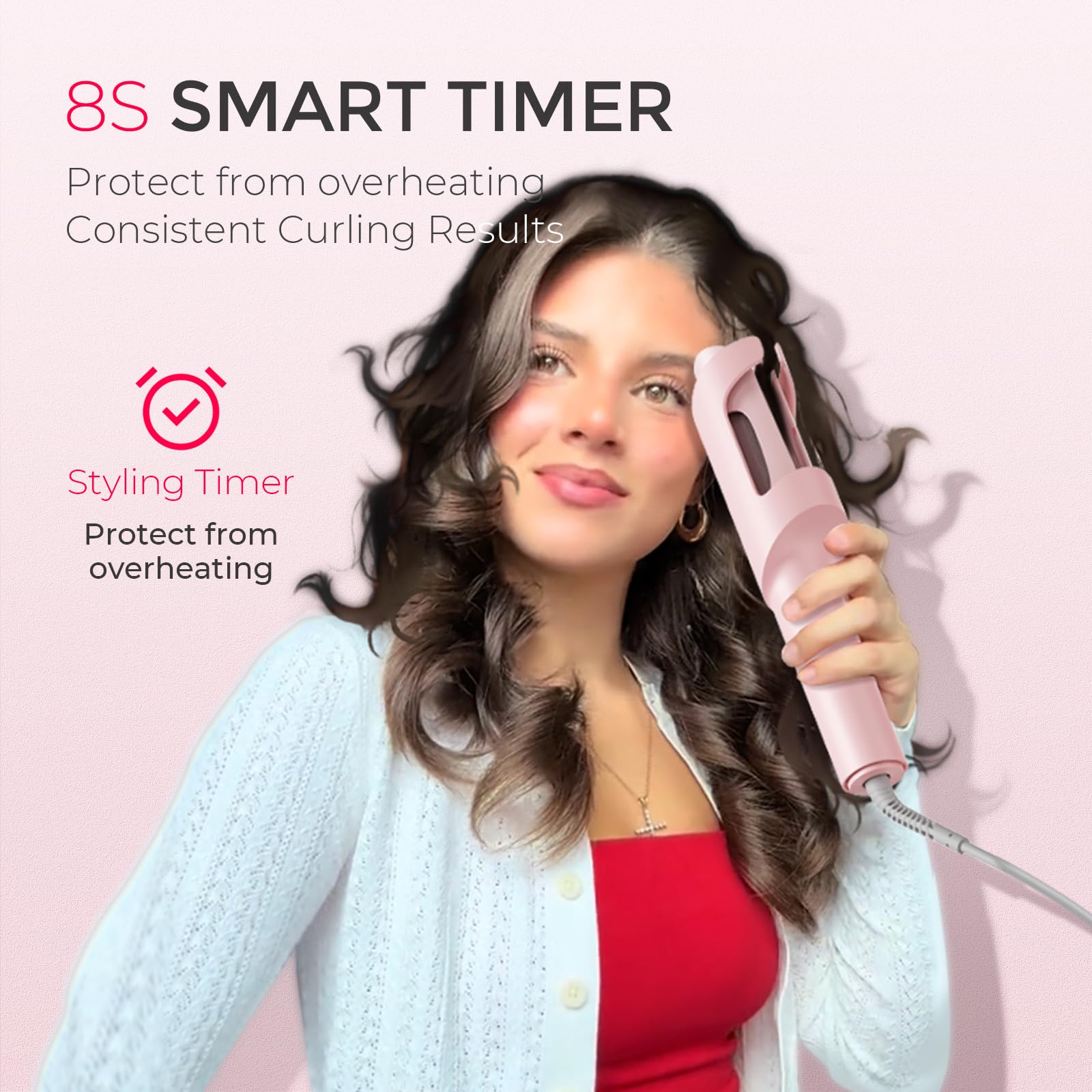 TYMO Automatic Rotating Curling Iron - TYMO CURLPRO Beach Waves Curling Wand, Portable Hair Curler, 500 Million Ionic, Dual Voltage & Lightweight for Travel, Ceramic Coating, 1 1/4 Inch, Metallic Gray