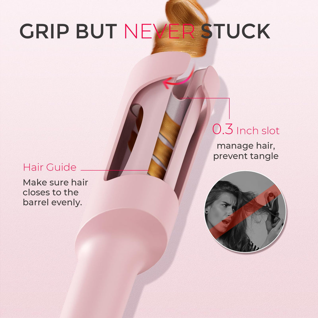 TYMO Automatic Rotating Curling Iron - TYMO CURLPRO Beach Waves Curling Wand, Portable Hair Curler, 500 Million Ionic, Dual Voltage & Lightweight for Travel, Ceramic Coating, 1 1/4 Inch, Metallic Gray