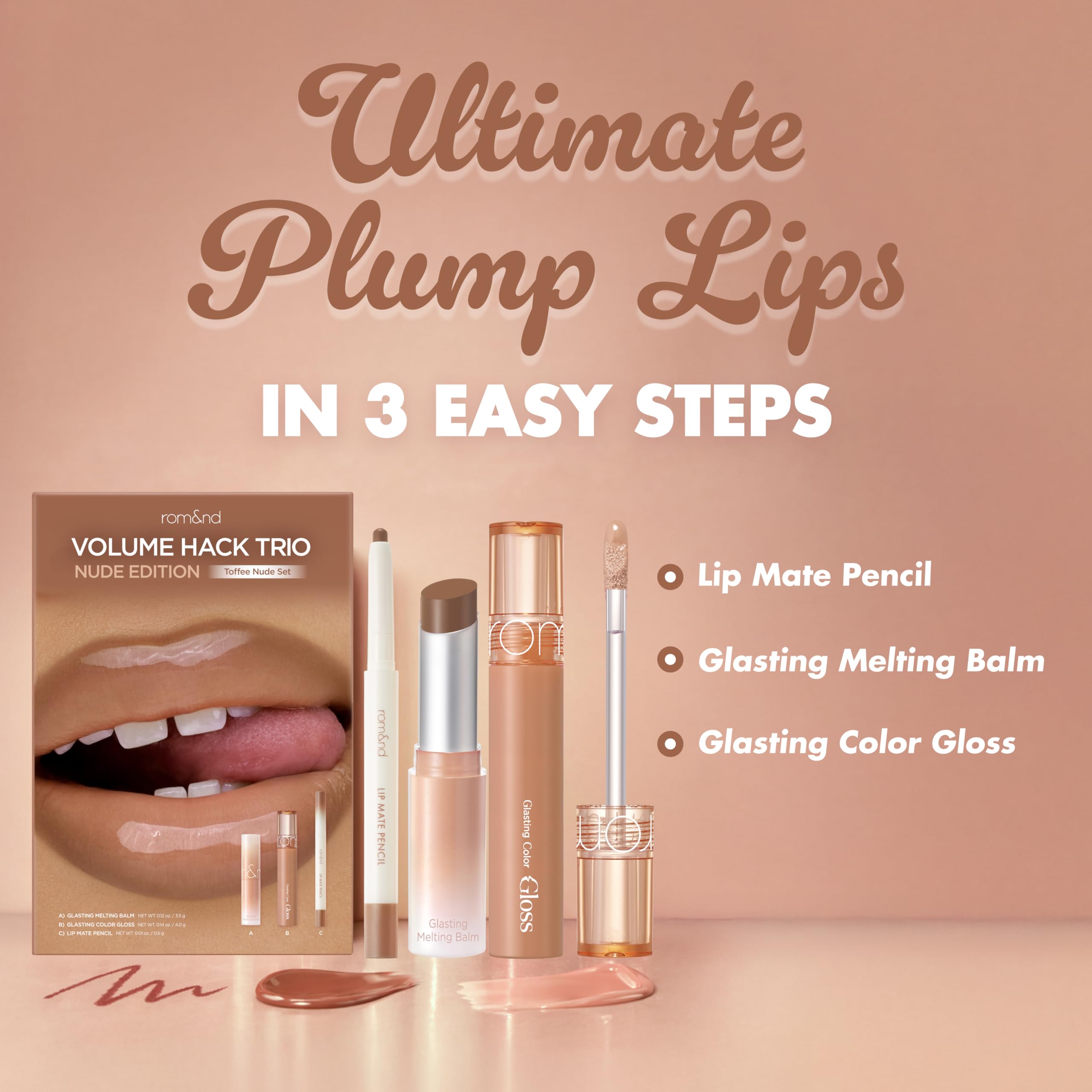 rom&nd Volume Hack Trio | 3-Step Plumping Lip Combo Set | Korean Lip Kit | Hydrated & Glossy Look | Trending on TikTok | Fuller Looking Finish | Sweet Fig Set