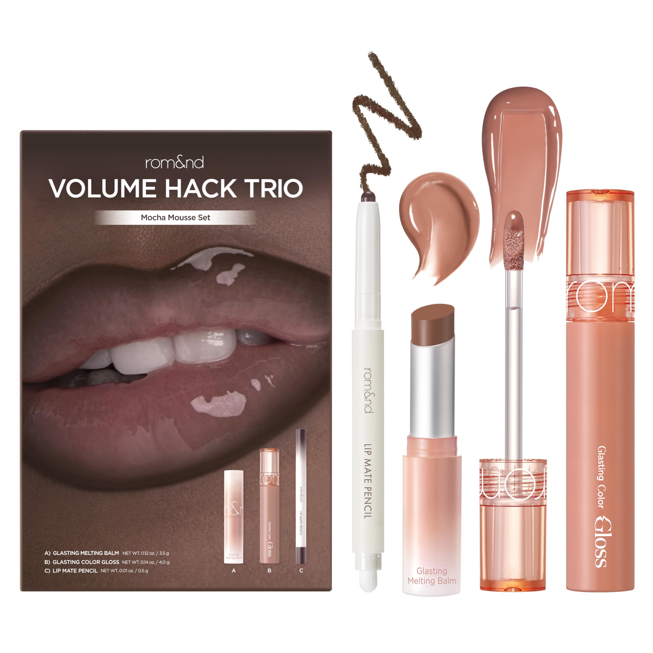 rom&nd Volume Hack Trio | 3-Step Plumping Lip Combo Set | Korean Lip Kit | Hydrated & Glossy Look | Trending on TikTok | Fuller Looking Finish | Sweet Fig Set