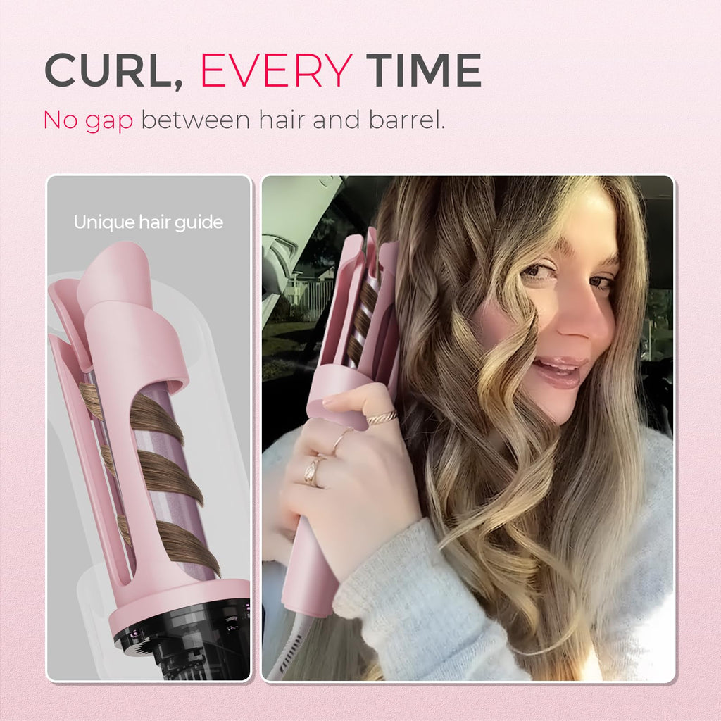 TYMO Automatic Rotating Curling Iron - TYMO CURLPRO Beach Waves Curling Wand, Portable Hair Curler, 500 Million Ionic, Dual Voltage & Lightweight for Travel, Ceramic Coating, 1 1/4 Inch, Metallic Gray