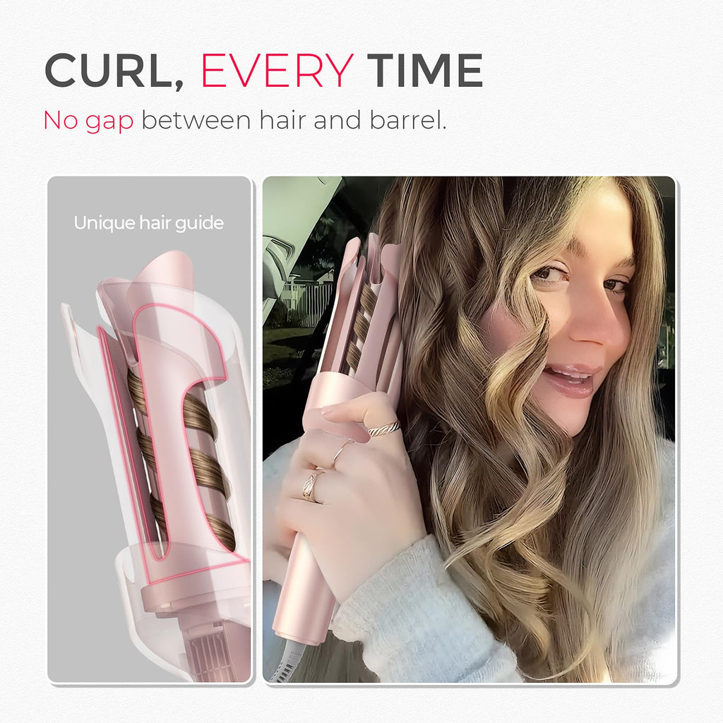 TYMO Automatic Rotating Curling Iron - TYMO CURLPRO Beach Waves Curling Wand, Portable Hair Curler, 500 Million Ionic, Dual Voltage & Lightweight for Travel, Ceramic Coating, 1 1/4 Inch, Metallic Gray