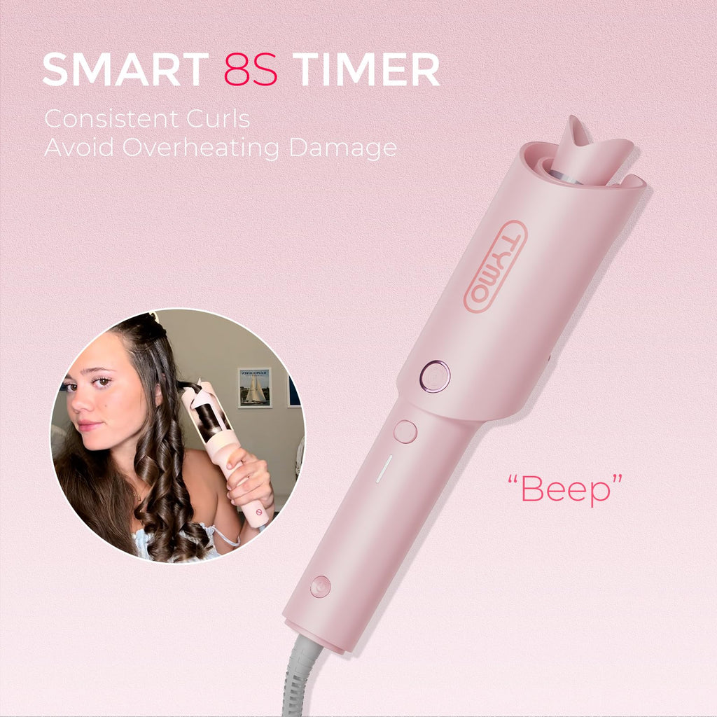 TYMO Automatic Rotating Curling Iron - TYMO CURLPRO Beach Waves Curling Wand, Portable Hair Curler, 500 Million Ionic, Dual Voltage & Lightweight for Travel, Ceramic Coating, 1 1/4 Inch, Metallic Gray