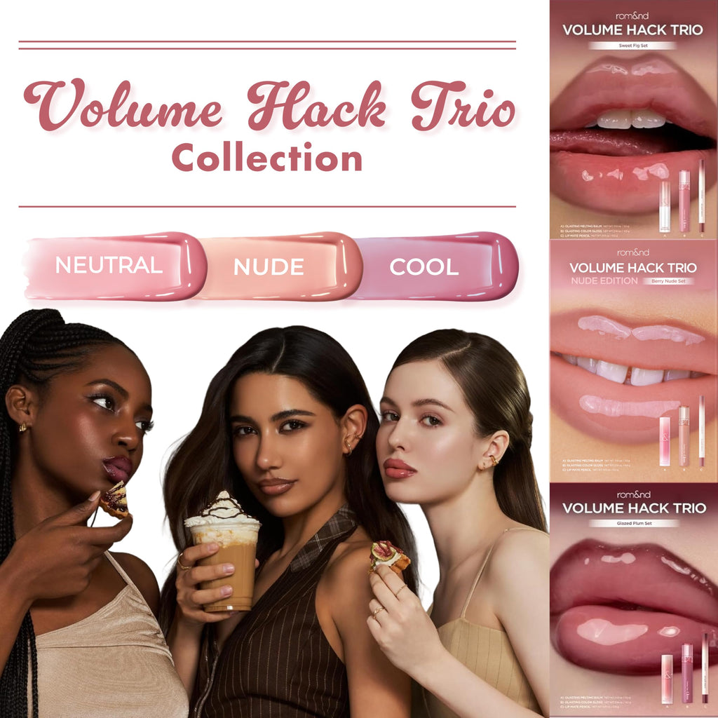 rom&nd Volume Hack Trio | 3-Step Plumping Lip Combo Set | Korean Lip Kit | Hydrated & Glossy Look | Trending on TikTok | Fuller Looking Finish | Sweet Fig Set