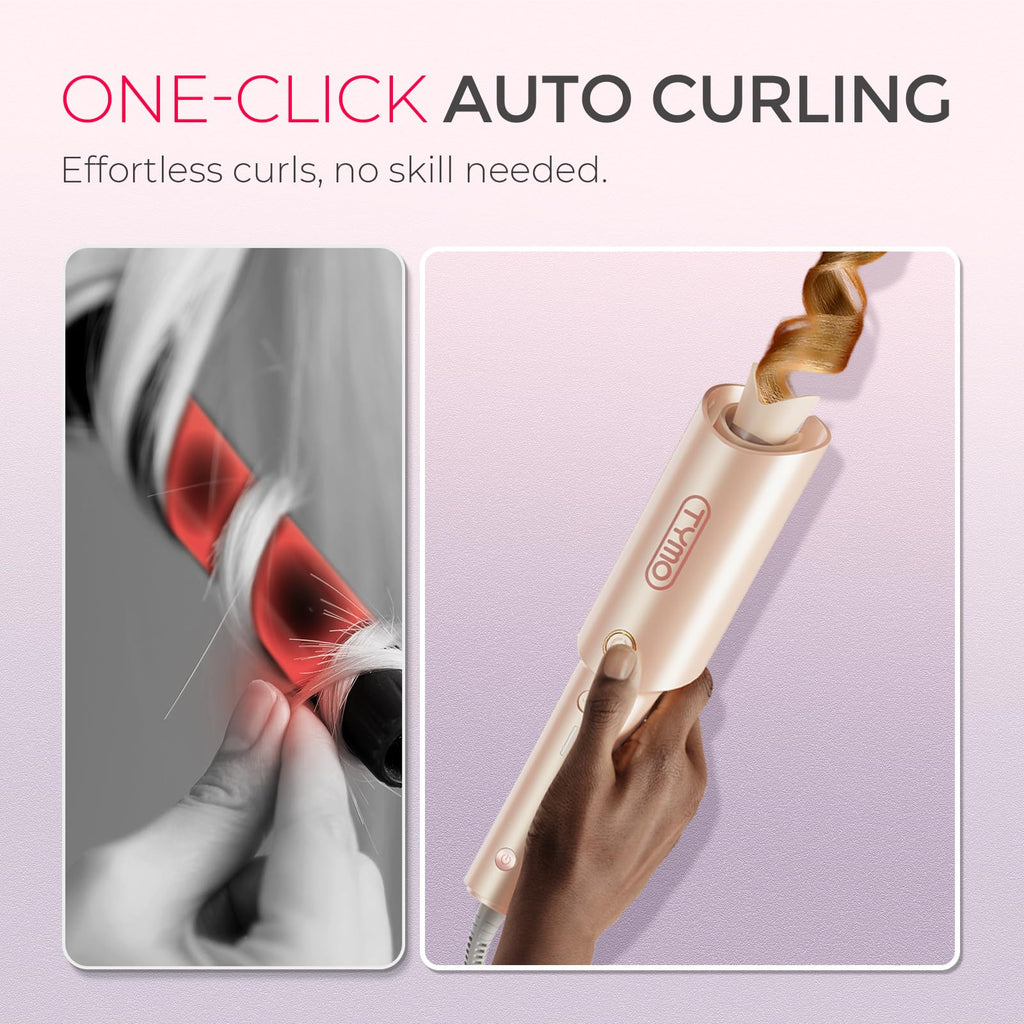 TYMO Automatic Rotating Curling Iron - TYMO CURLPRO Beach Waves Curling Wand, Portable Hair Curler, 500 Million Ionic, Dual Voltage & Lightweight for Travel, Ceramic Coating, 1 1/4 Inch, Metallic Gray