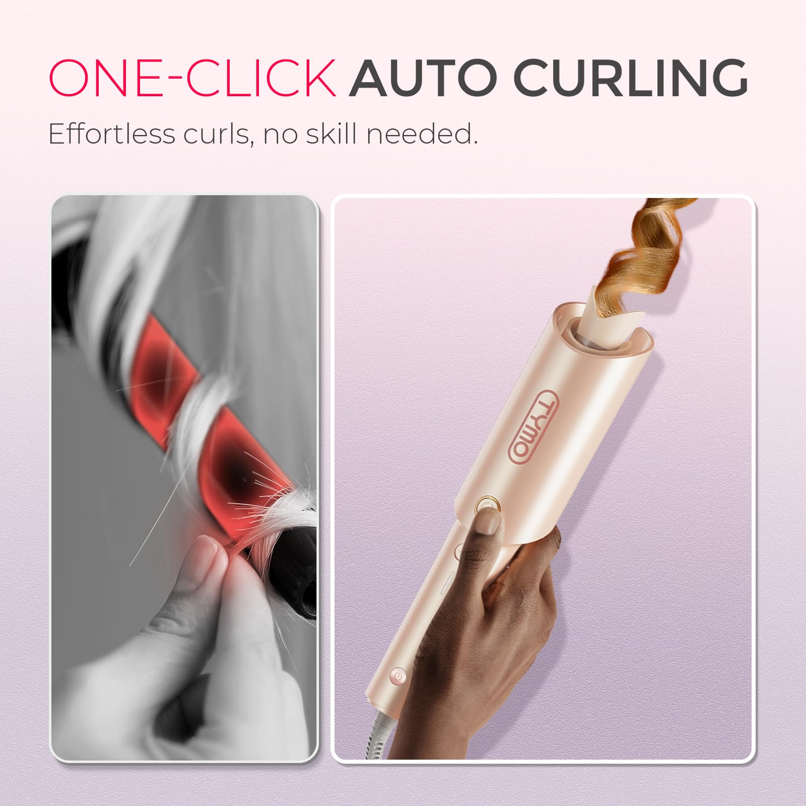 TYMO Automatic Rotating Curling Iron - TYMO CURLPRO Beach Waves Curling Wand, Portable Hair Curler, 500 Million Ionic, Dual Voltage & Lightweight for Travel, Ceramic Coating, 1 1/4 Inch, Metallic Gray