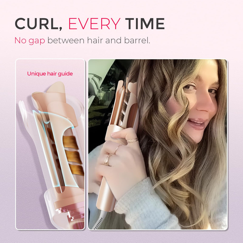 TYMO Automatic Rotating Curling Iron - TYMO CURLPRO Beach Waves Curling Wand, Portable Hair Curler, 500 Million Ionic, Dual Voltage & Lightweight for Travel, Ceramic Coating, 1 1/4 Inch, Metallic Gray